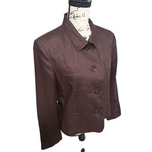 Talbots Irish Linen Blazer 14P Chocolate Brown Structured Fall Workwear